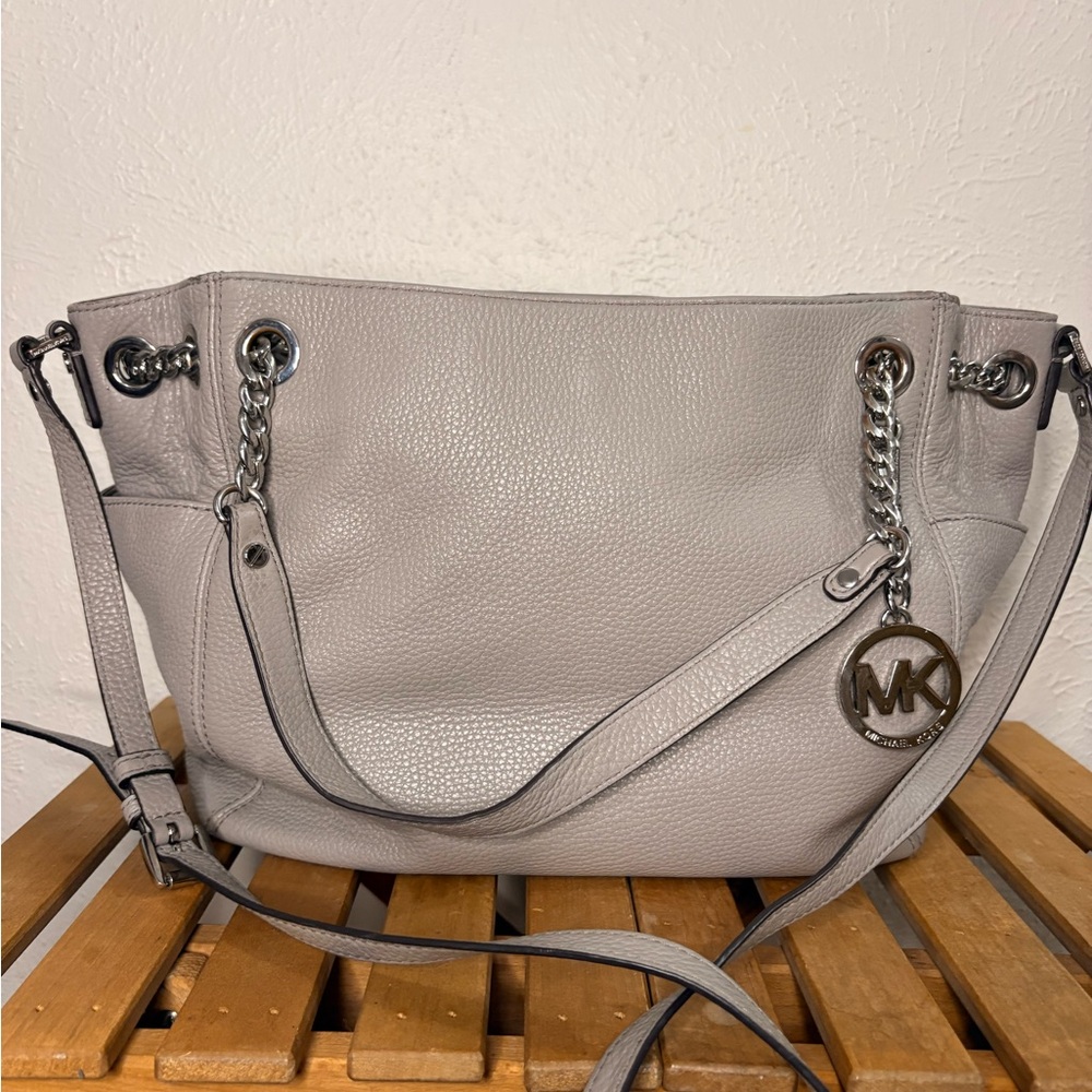 Michael Kors Pebbled Leather Shoulder Bag in Light Gray